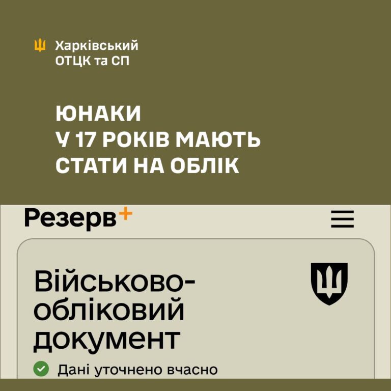 Юнаки 17 років мають стати на військовий облік