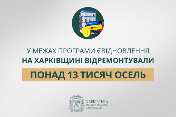 Будинок із відремонтованою жовтою стіною та написом понад 13 тисяч осель.