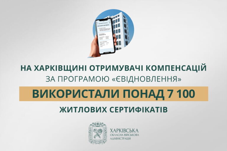 Рука тримає смартфон із відкритим застосунком на тлі будинку, ілюструючи цифрове житлове забезпечення в рамках програми єВідновлення.