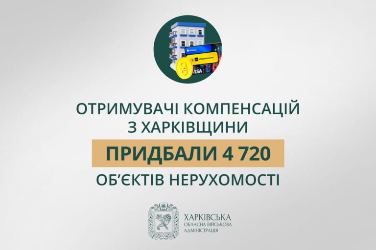 Отримувачі компенсацій з Харківщини придбали 4 720 об'єктів нерухомості.